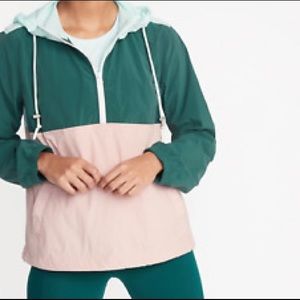 Pink and Green Color Block Windbreaker
